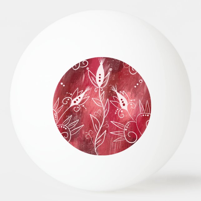 Balle De Ping Pong Motif Floral Rouge Et Blanc (Devant)