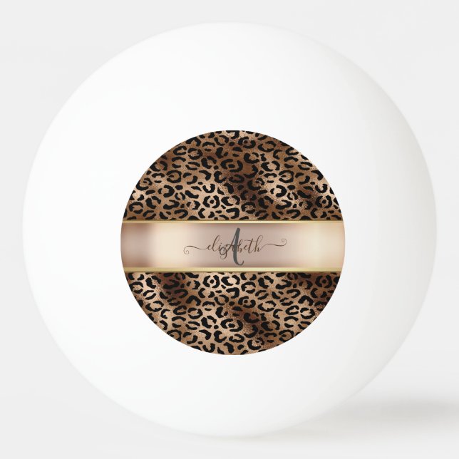 Balle De Ping Pong Motif léopard Bronze Noir Monogramme (Devant)