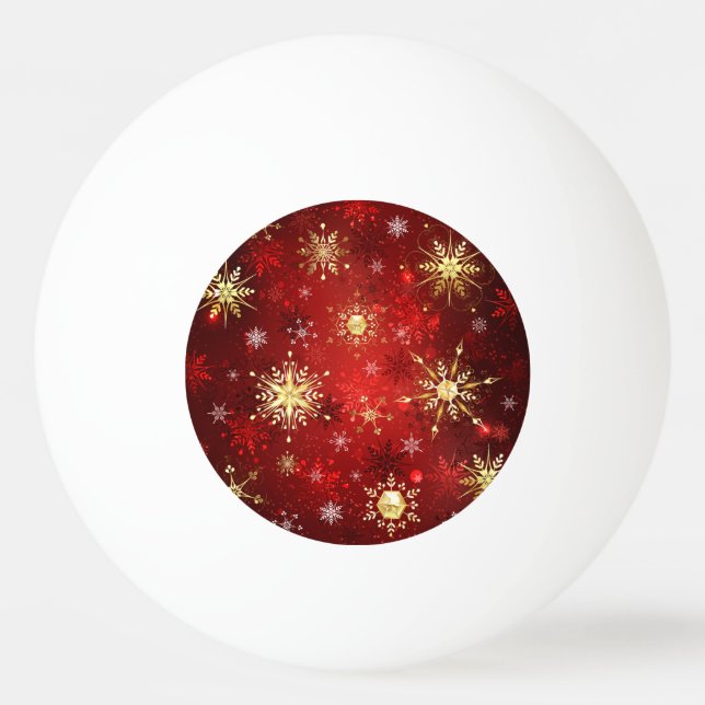 Balle De Ping Pong Noël Golden Snowflakes sur Arrière - plan rouge (Devant)