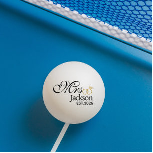 Balle De Ping Pong Nom de la mariée moderne Alliance Date Texte Noir