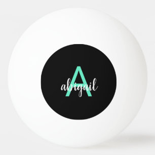 Balle De Ping Pong Nom de monogramme féminin sarcelle noir personnali