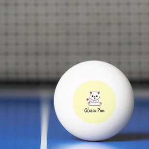 Balle De Ping Pong Nom personnalisé chat blanc mignon sur jaune