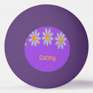 Balle De Ping Pong Nom personnalisé fleurs bleues sur violet