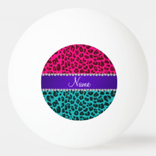 Balle De Ping Pong Nom personnalisé leopard rose-chaud turquoise