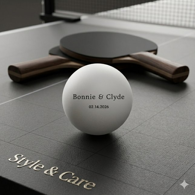 Balle De Ping Pong Noms personnalisés élégants et date blanche (Elegant Custom Names and Date White Ping Pong Ball)