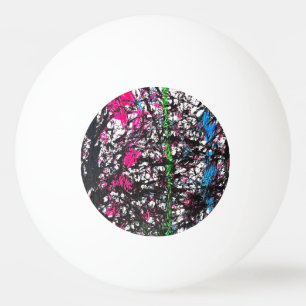 Balle De Ping Pong Œuvre d'art en marbre noir, rose, vert, bleu