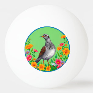 Balle De Ping Pong Oiseau Coloré Parmi des Fleurs Épanouies
