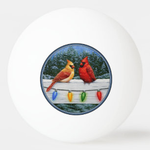 Balle De Ping Pong Oiseaux cardinaux et lumières de Noël