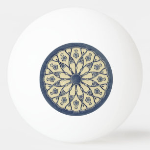 Balle De Ping Pong Ornement Mandala Radial Bleu-Beige Vintage