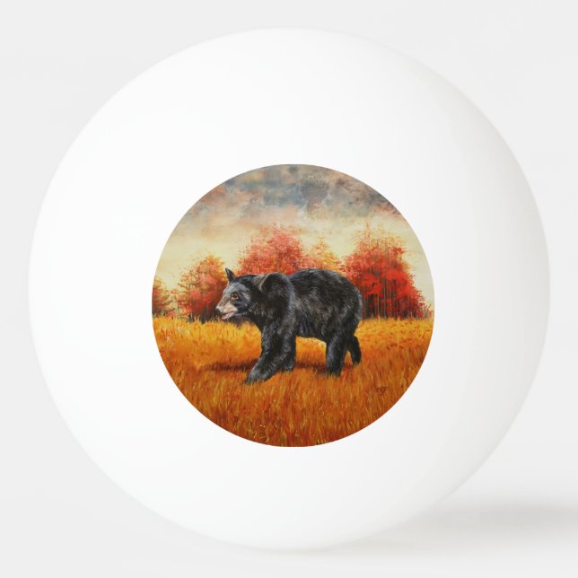 Balle De Ping Pong Ours noir en forêt d'automne (Devant)