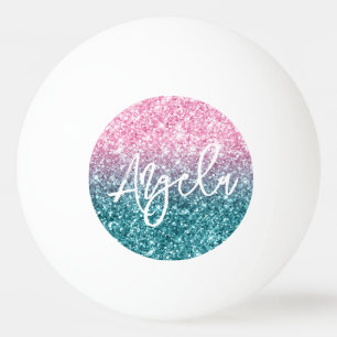 Balle De Ping Pong Pailleté Luxe Rose Clair Ombre Glitter Sarcelle