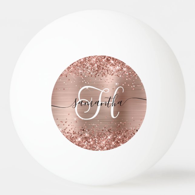 Balle De Ping Pong Pailleté Rose Gold Glam Monogrammé (Devant)