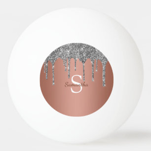 Balle De Ping Pong Paillettes Argent Étincelles Gouttes Rose Or Monog