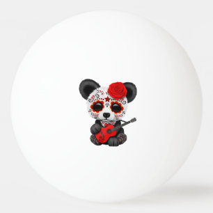 Balle De Ping Pong Panda rouge de crâne de sucre jouant la guitare