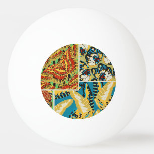 Balle De Ping Pong Papillon Art Déco Jaune et Turquoise Vibrants