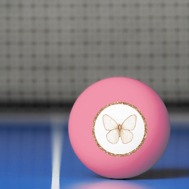 Balle De Ping Pong Papillon Blanc Pailleté Faux Or   (Filet)