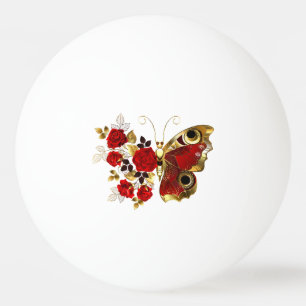 Balle De Ping Pong Papillon de fleurs rouges aux roses rouges