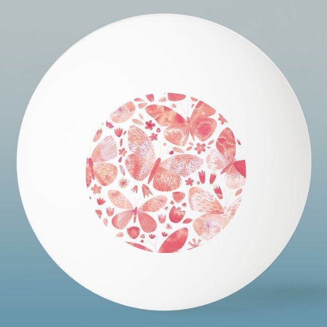 Balle De Ping Pong Papillons Aquarelle Corail rose (Watercolor blush pink butterfly pattern art ping pong ball)