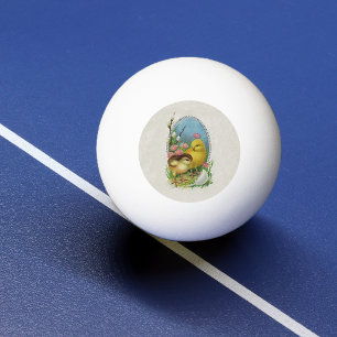 Balle De Ping Pong Pâques vintage Printemps Poussins Fleurs