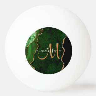 Balle De Ping Pong Parties scintillant d'or vert chic Agate Monogramm