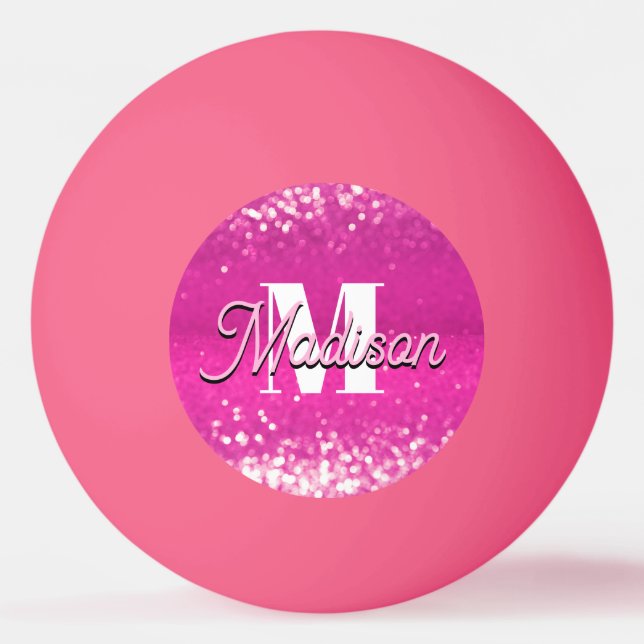 Balle De Ping Pong Parties scintillant rose chaud Bokeh Monogramme (Devant)