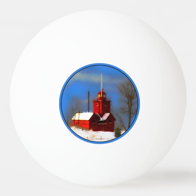 Balle De Ping Pong Peinture de phare rouge - Art original (Devant)