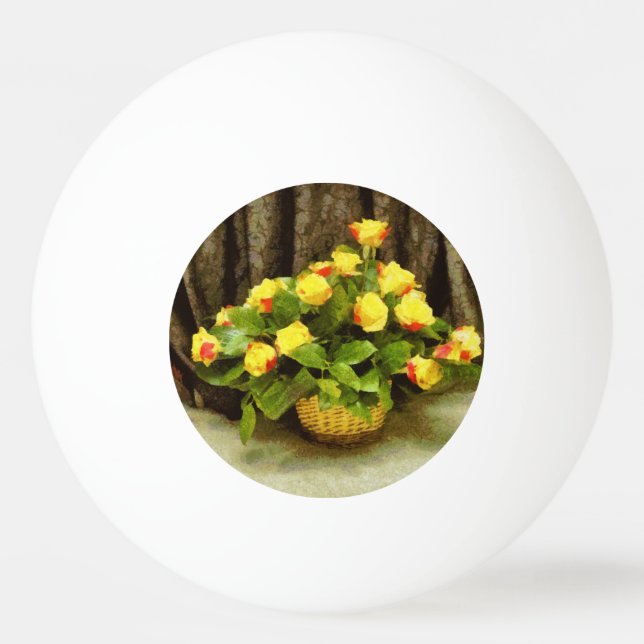 Balle De Ping Pong Peinture en panier de roses jaunes (Devant)