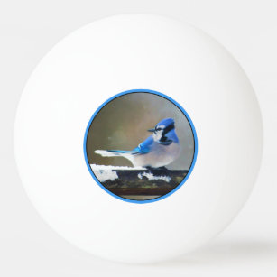 Balle De Ping Pong Peinture Jay Bleu - Art Oiseau Original