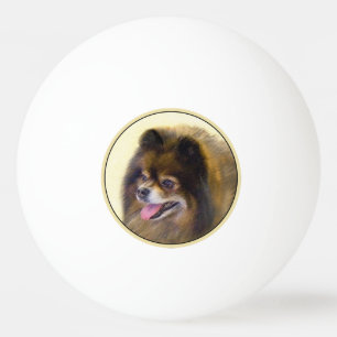 Balle De Ping Pong Peinture Poméranienne Noir et Tan Art Chien origin