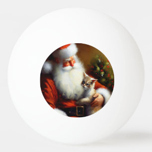 Balle De Ping Pong Père Noël de Noël et un chat (3)