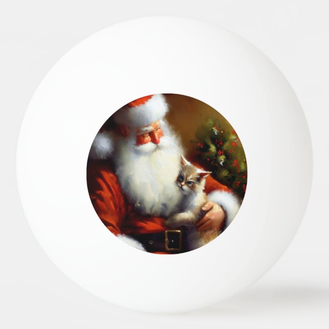 Balle De Ping Pong Père Noël de Noël et un chat (3) (Devant)