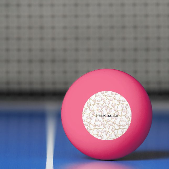 Balle De Ping Pong Perles Roses Chaîne en Or   (Filet)