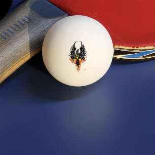 Balle De Ping Pong Phénix Ardente Oiseau de Feu Tribal Noir Flammes