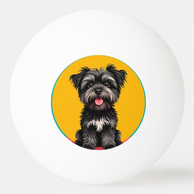 Balle De Ping Pong Playful Black And Gray Terrier Puppy Portrait (Devant)