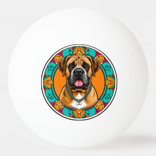 Balle De Ping Pong Portrait majestueux de chien dans un mandala flora