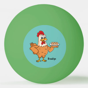 Balle De Ping Pong Poulet avec oeufs sur plaque de dessin animé