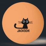 Balle De Ping Pong Quirky Kitty Personnalisé | Chat noir Cool personn<br><div class="desc">Boule de ping-pong pour chat personnalisé pour ping-pong, tennis de table, brasserie et bien plus encore. Un design amusant de chat noir customisé avec votre nom ou autre texte. Découvrez le Doodle World de Jenn pour encore plus de produits avec ce chaton excentrique et les boules de ping-pong plus amoureux...</div>
