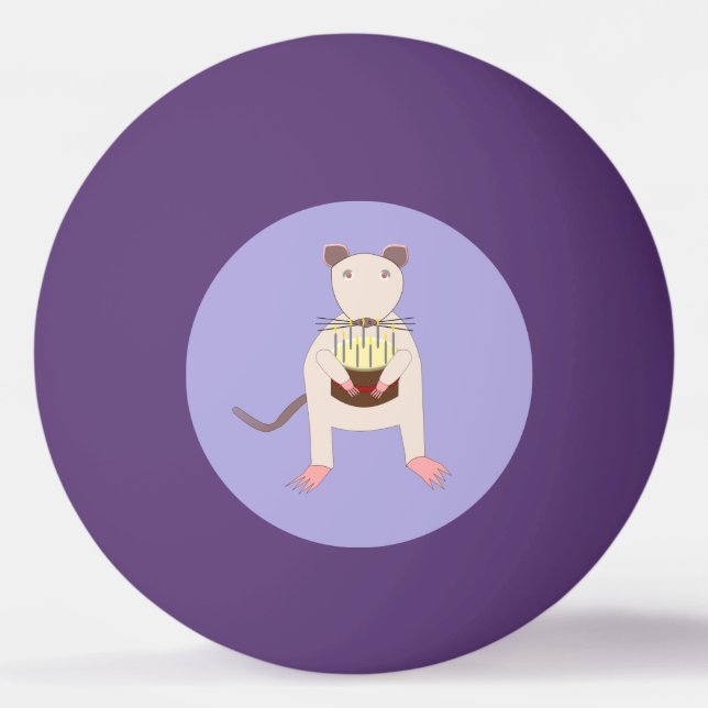 Balle De Ping Pong Rat de Siamese avec gâteau d'anniversaire (Devant)