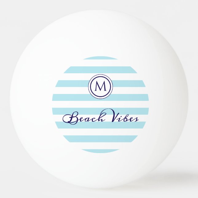 Balle De Ping Pong Rayures Bleues et Blanches Monogramme Prépa Plage (Devant)