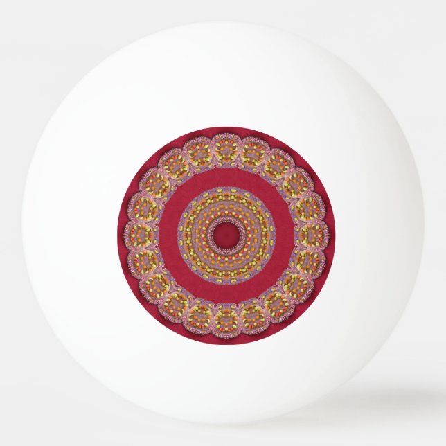 Balle De Ping Pong Rosettes Mandala Rouge Or Jaune (Dos)
