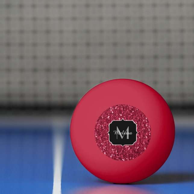 Balle De Ping Pong Rouge magenta foncé faux scintillements Monogramme (Filet)
