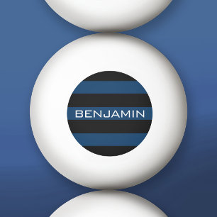 Balle De Ping Pong Rugby bleu marine et noir avec nom personnalisé