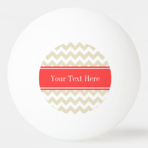 Balle De Ping Pong Sable Beige Blanc Chevron Corail Rouge Nom Monogra
