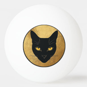 Balle De Ping Pong Silhouette de chat noir sur un cercle doré