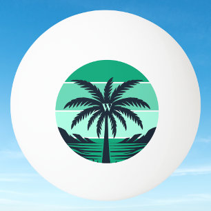Balle De Ping Pong Silhouette de palmier Monogramme vert rayé noir