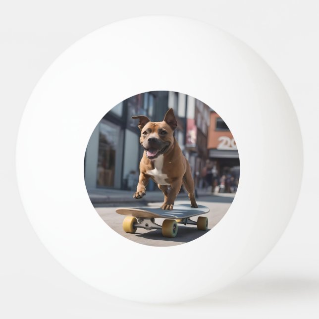Balle De Ping Pong Skateboard Stunt : Un Staffy en déplacement (Devant)