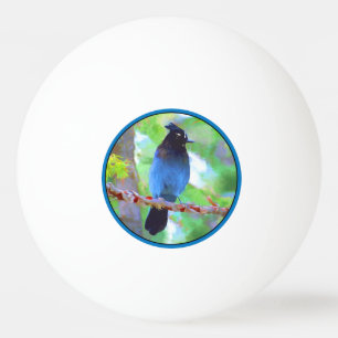 Balle De Ping Pong Steller's Jay Painting - Art original pour oiseaux