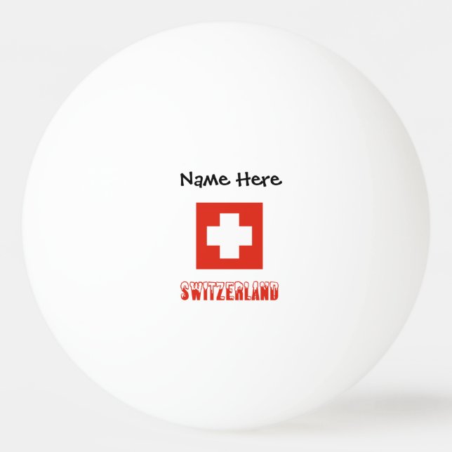 Balle De Ping Pong Suisse et drapeau suisse avec votre nom (Devant)