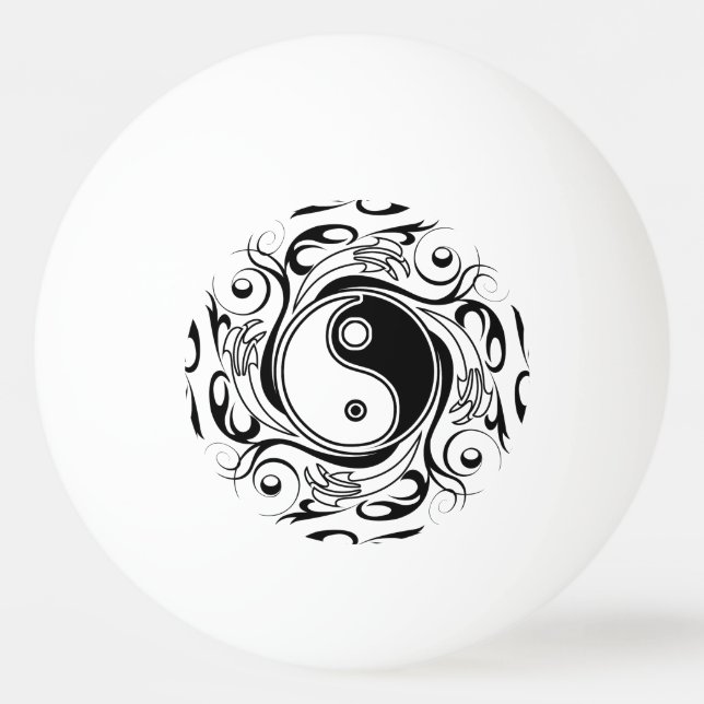 Balle De Ping Pong Symbole Yin et Yang Style tatouage noir et blanc (Devant)