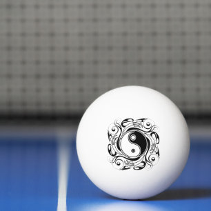 Balle De Ping Pong Symbole Yin & Yang Tatouage Noir et Blanc